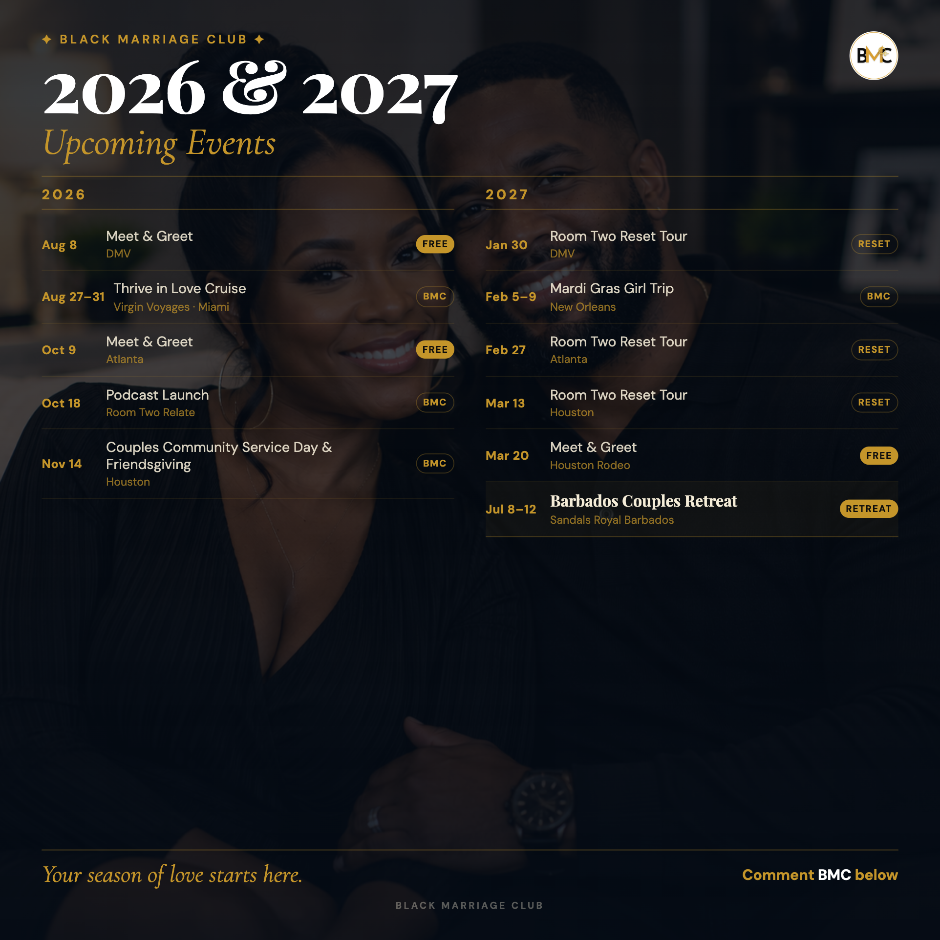 2026 & 2027 Upcoming Events — Black Marriage Club